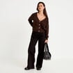 Gilet col v manches longues marron fonc&eacute; femme