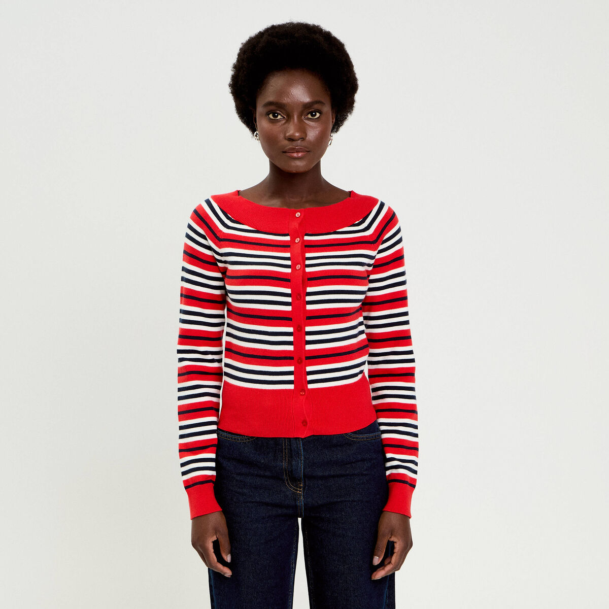 Gilet col bateau rouge femme