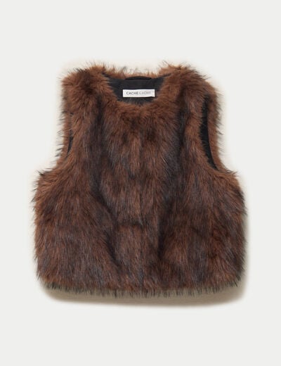 Gilet sans manches fausse fourrure marron femme