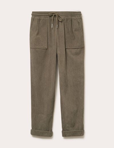 Pantalon jogging velours vert kaki femme