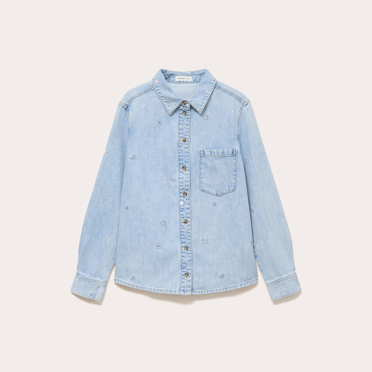 Chemise droite courte manches longues bleu femme