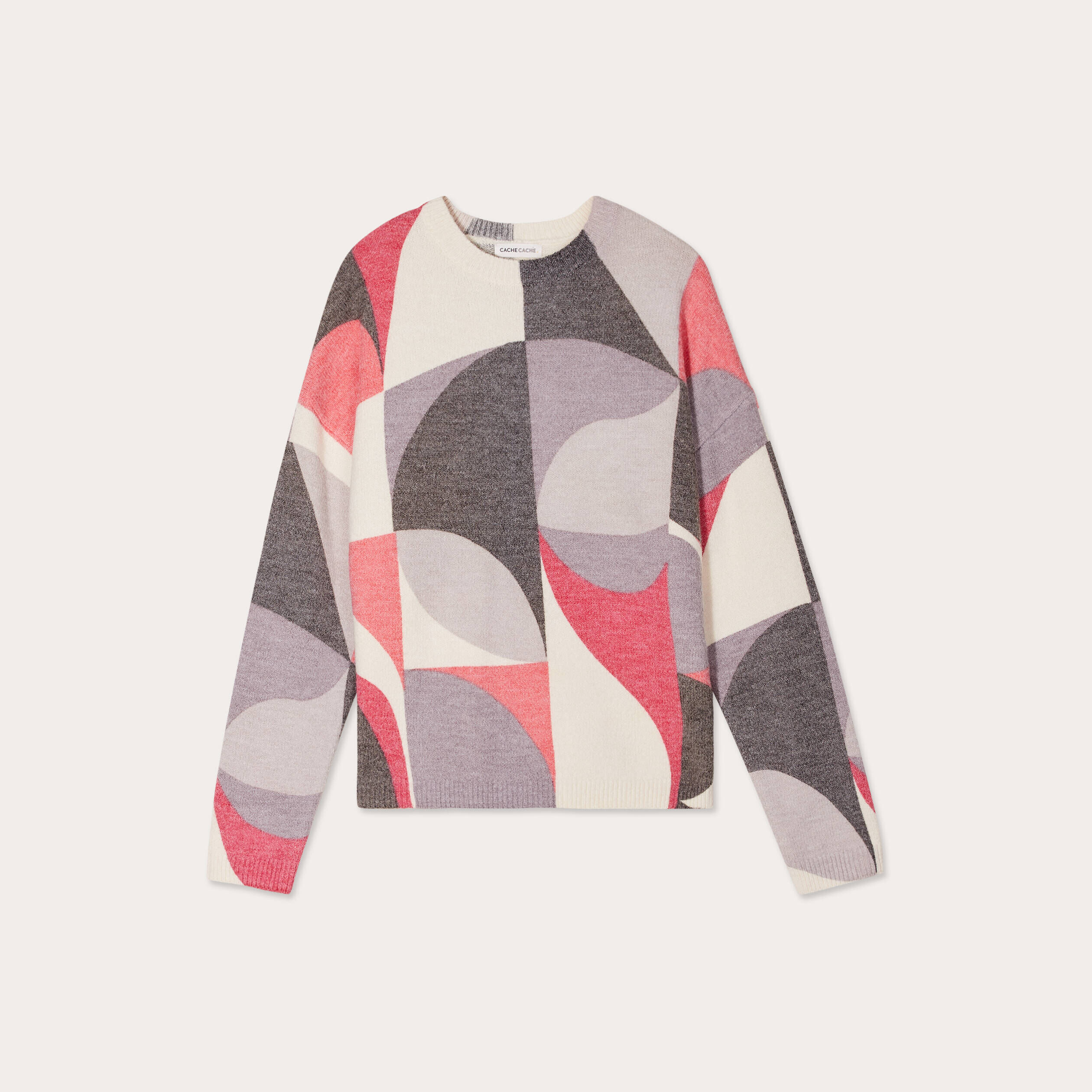 Pull Femme Manche Longue Cache Cache Gris Blanc Coton Acrylique Taille 42 - Très Bon état