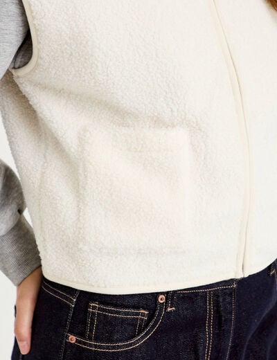 Gilet sans manches bouclette ecru femme