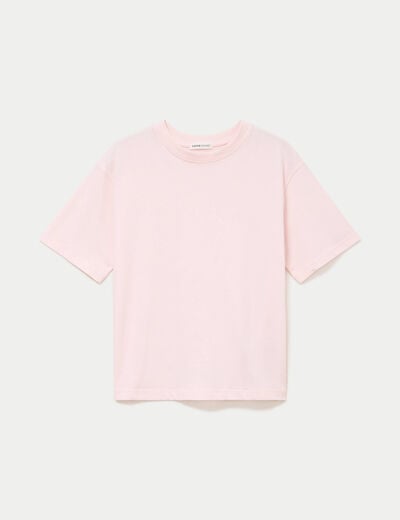 T-shirt col rond manches courtes rose clair femme
