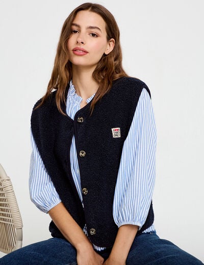 Gilet sans manches effet polaire bleu marine femme