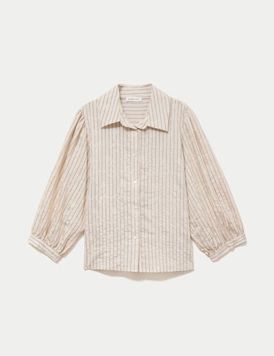 Chemise droite col classique manches 3/4 blanc femme