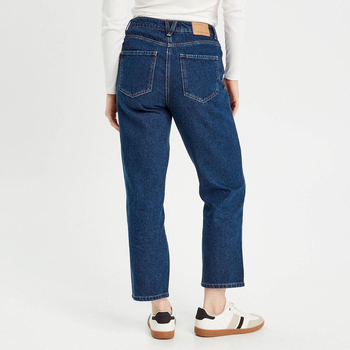 Jeans droit cropped taille haute denim brut femme