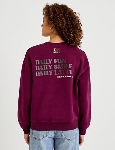 Sweat droit manches longues violet fonc&eacute; femme