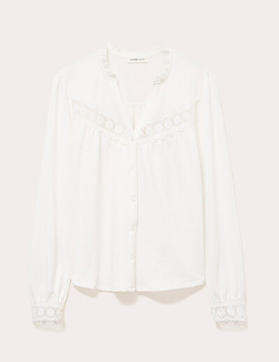 Blouse maille relief&eacute;e blanc femme