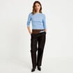 T-shirt ajust&eacute; col rond manches longues bleu ciel femme