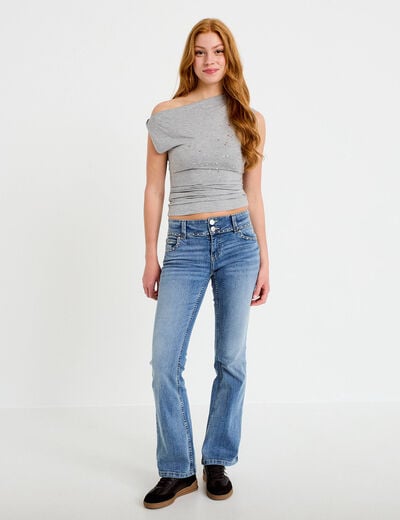 Top ajust&eacute; sans manches col bateau gris clair femme