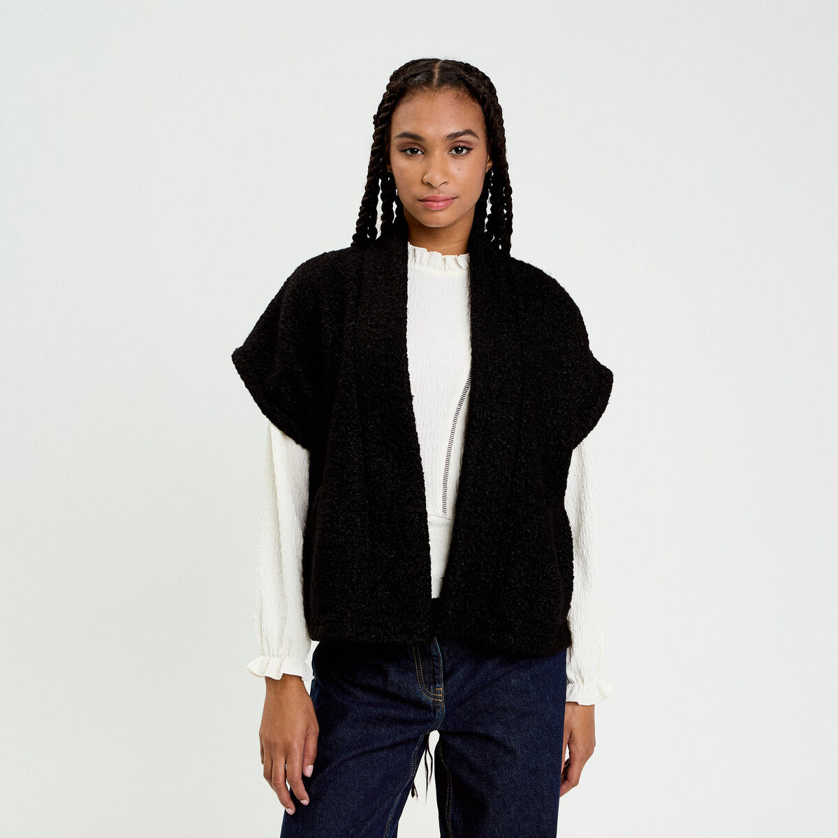 Gilet oversize cropped manches courtes noir femme