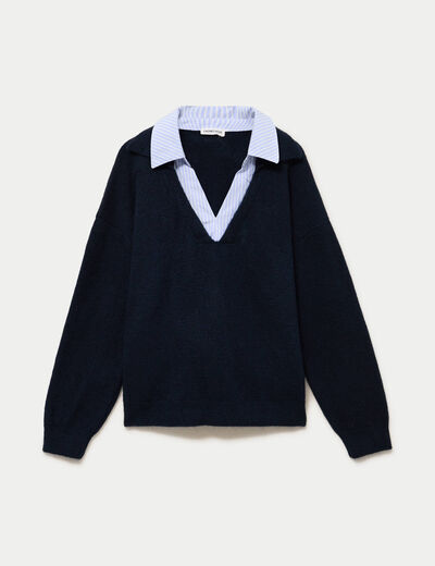 Pull effet 2-en-1 bleu marine femme