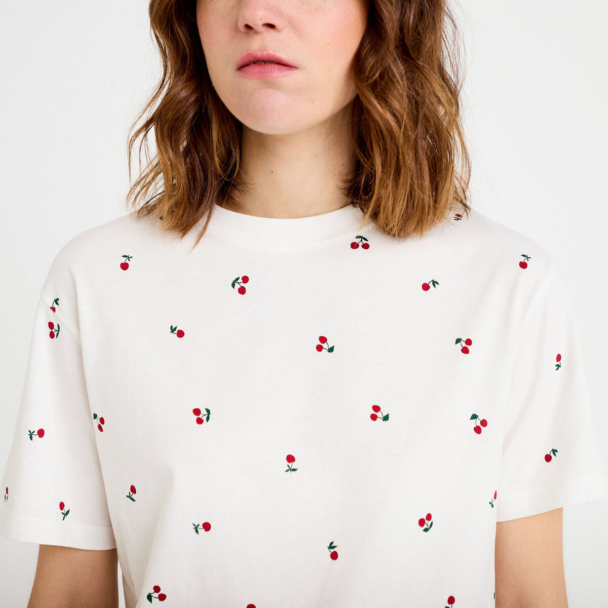 T-shirt &agrave; motif manches courtes blanc femme