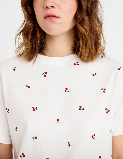 T-shirt &agrave; motif manches courtes blanc femme