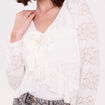 Gilet cintr&eacute; ajour&eacute; manches longues ecru femme