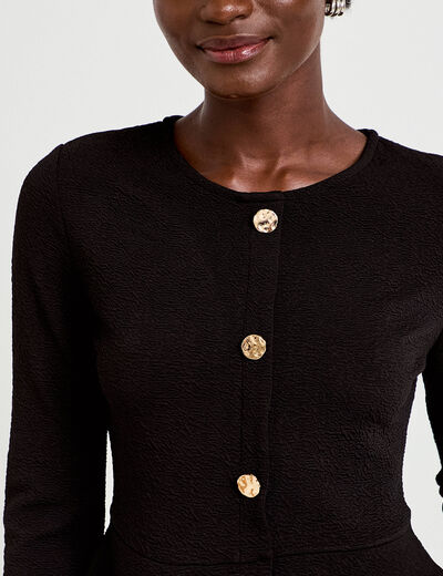 Top p&eacute;plum ajust&eacute; manches longues noir femme