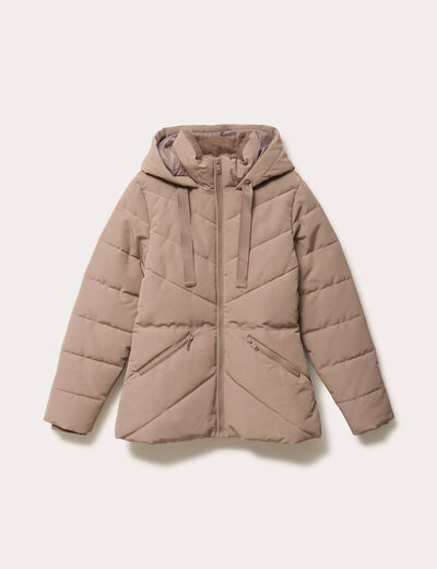 Doudoune cintr&eacute;e &agrave; capuche taupe femme