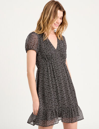 Robe &eacute;vas&eacute;e manches courtes noir femme