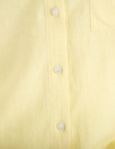 Chemise lin col V manches longues jaune pastel femme