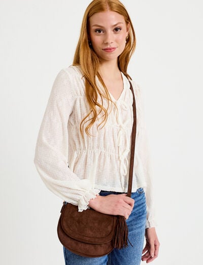Sac aspect daim marron fonc&eacute; femme