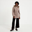 Manteau mi-long &agrave; capuche taupe femme