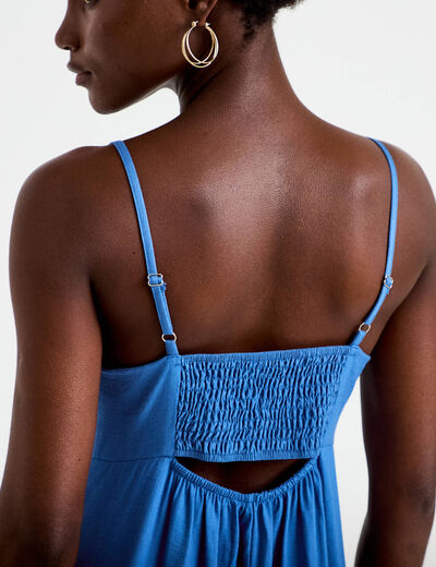 Robe longue &eacute;vas&eacute;e col v cr&ecirc;pe bleu fonc&eacute; femme
