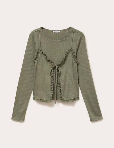 T-shirt 2-en-1 vert kaki femme