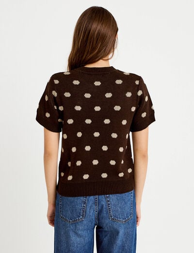 Pull cintr&eacute; col rond manches courtes marron fonc&eacute; femme