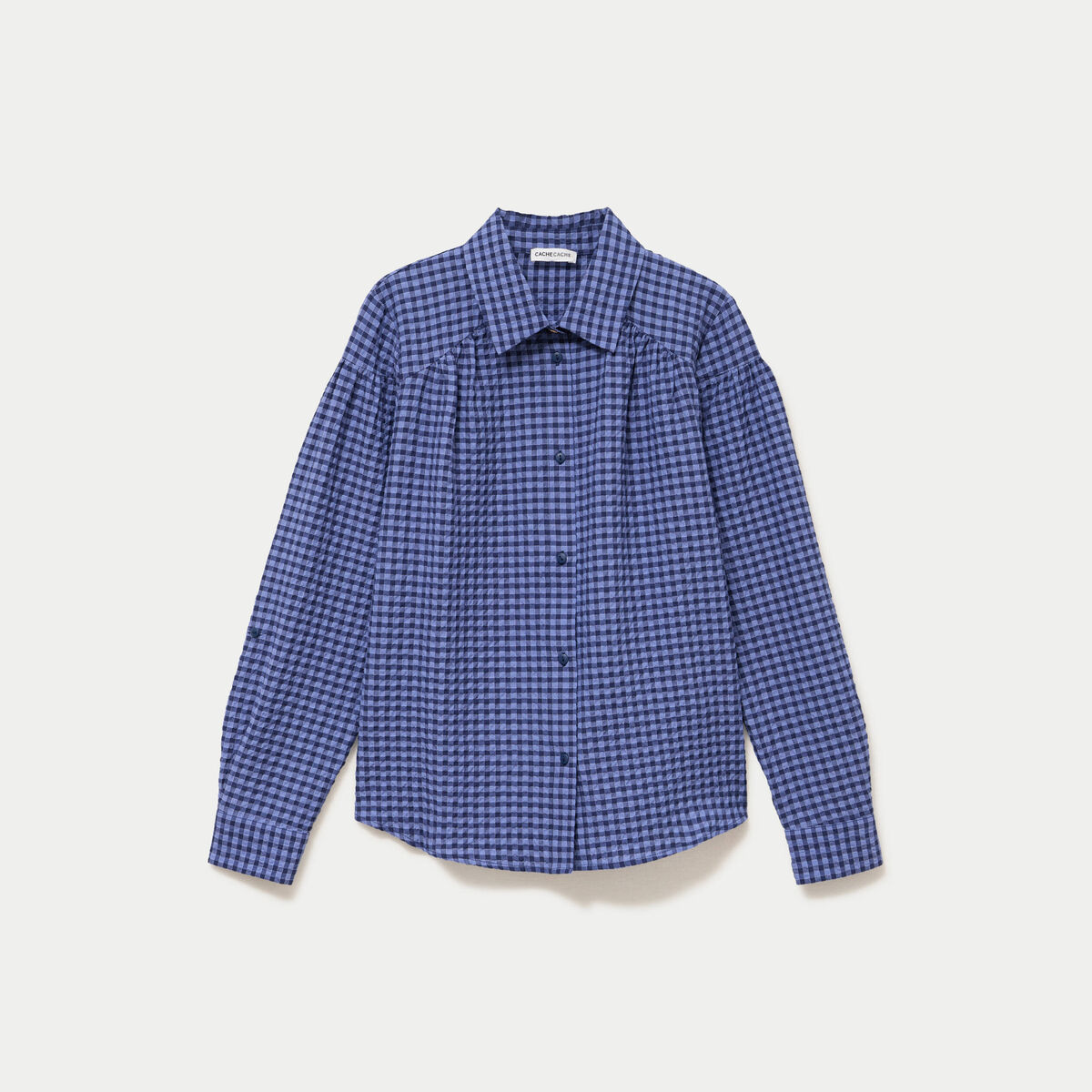 Chemise ample manches longues vichy bleu femme