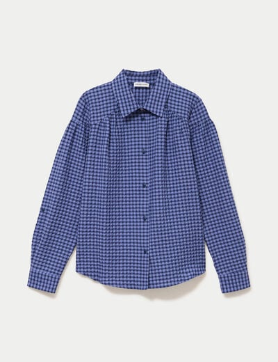 Chemise ample manches longues vichy bleu femme