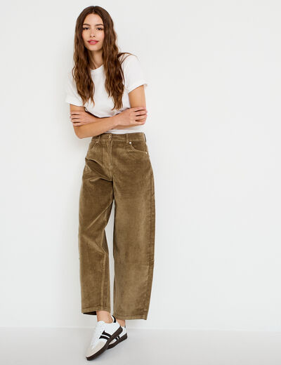 Pantalon bootcut en velours vert kaki femme