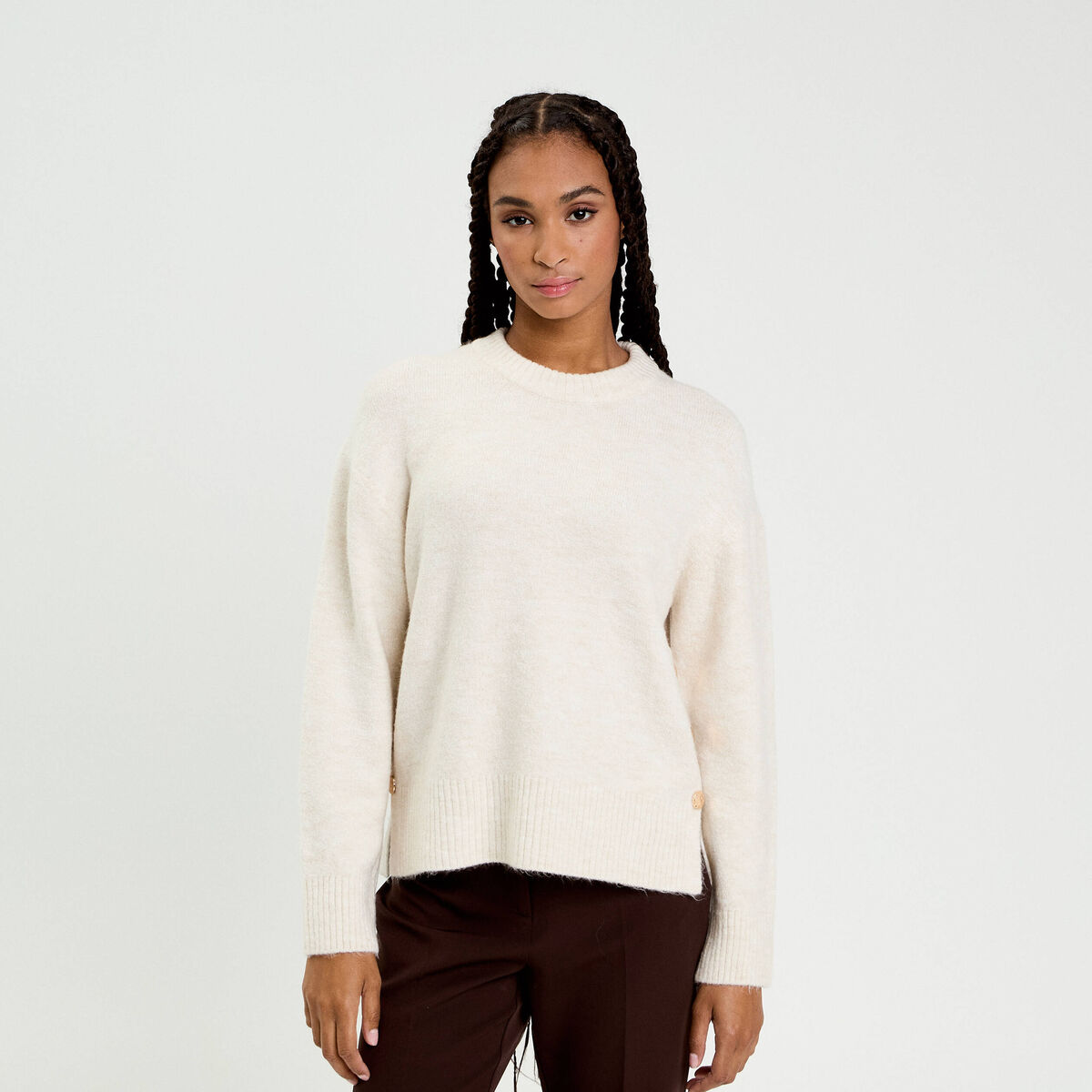 Pull manches longues ecru femme