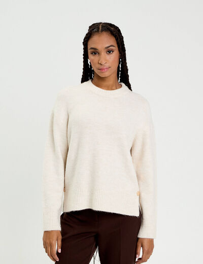 Pull manches longues ecru femme