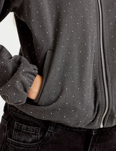 Veste effet boule col montant tweed noir femme
