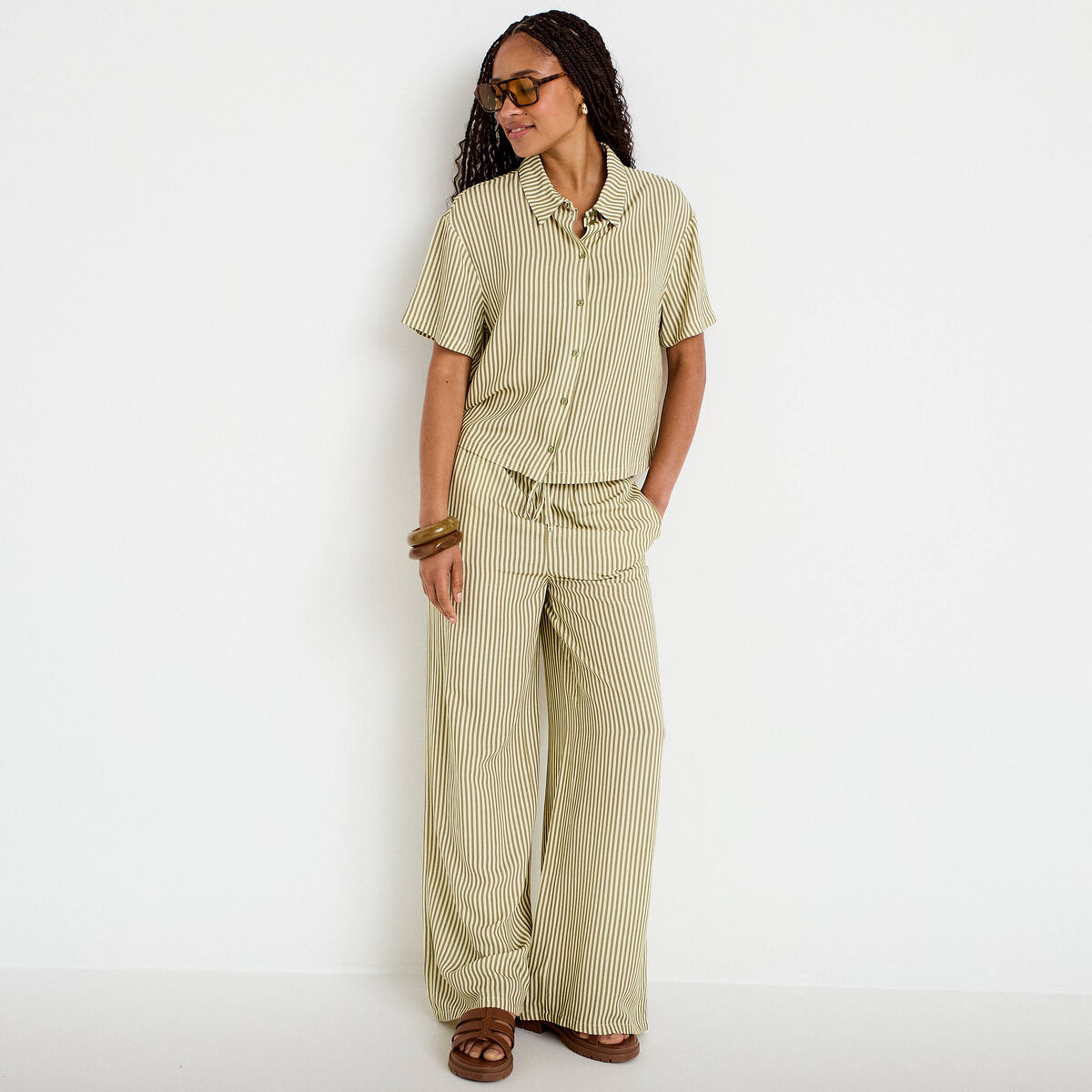 Chemise manches courtes jaune femme
