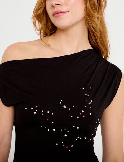 Top ajust&eacute; sans manches col bateau noir femme
