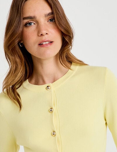 Gilet ajust&eacute; cropped col rond jaune clair femme