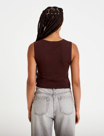 D&eacute;bardeur cropped marron fonc&eacute; femme