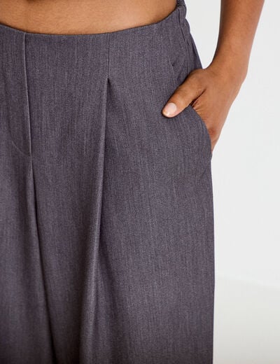 Pantalon city taille basse effet boule gris fonc&eacute; femme