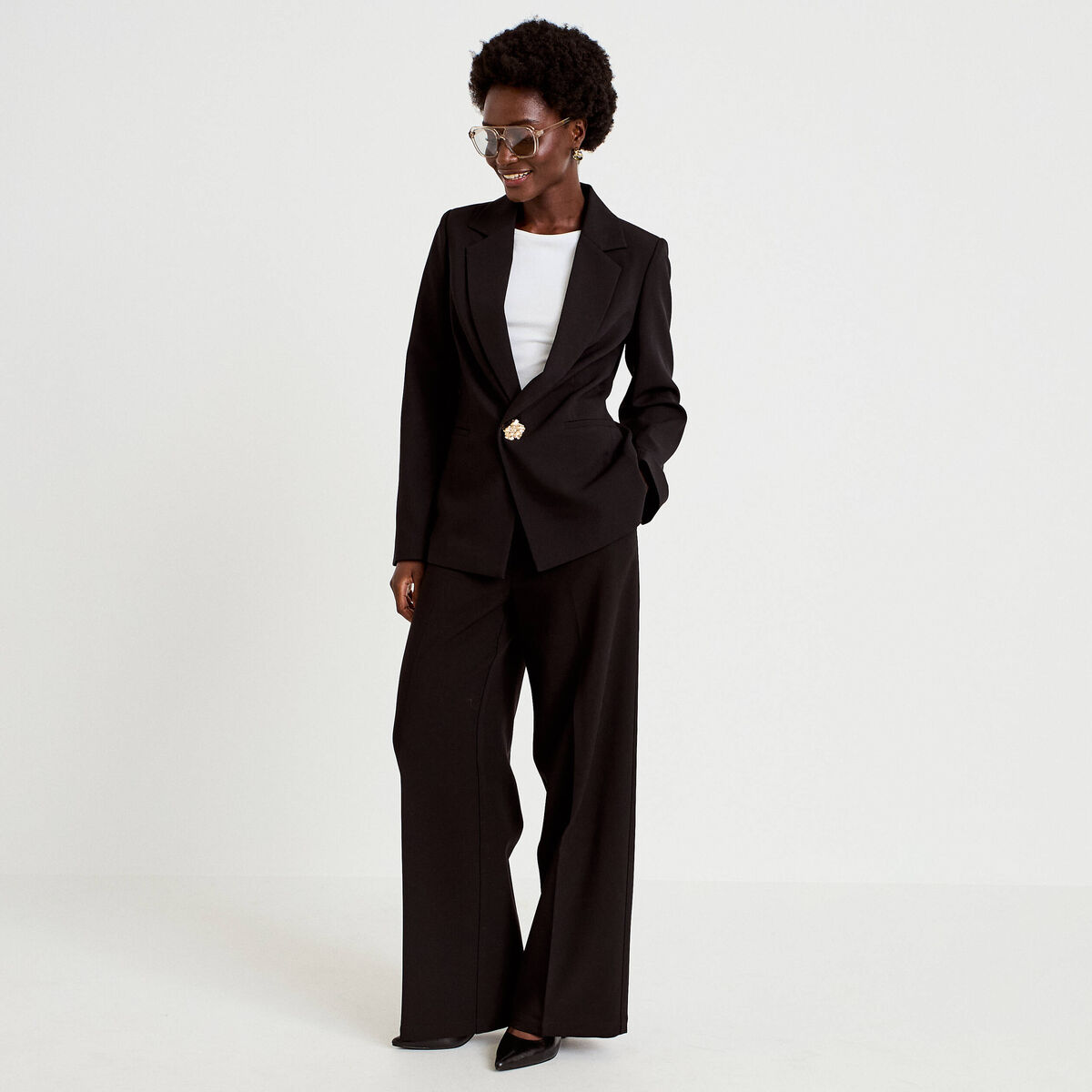 Blazer droit manches longues noir femme