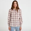 Blouse ample col montant manches longues beige femme