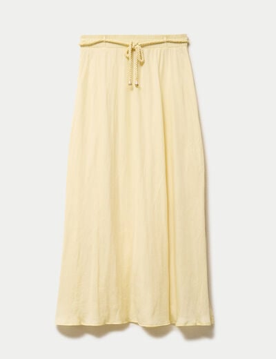 Jupe longue &eacute;vas&eacute;e satin jaune clair femme