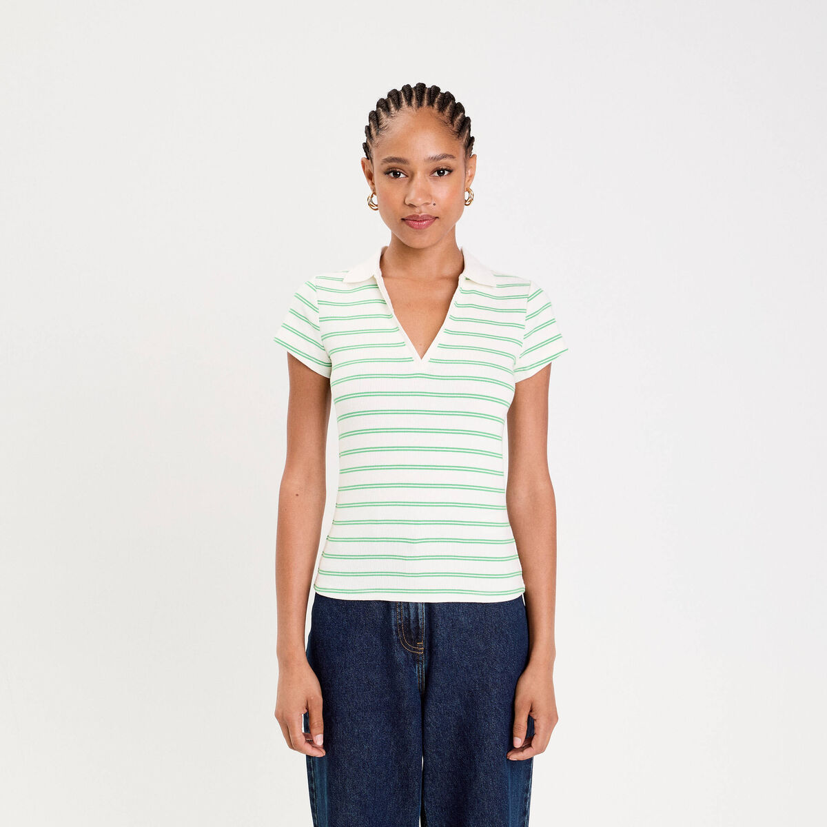 Polo col chemise manches courtes vert femme