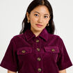 Robe courte droite en velours coton prune femme