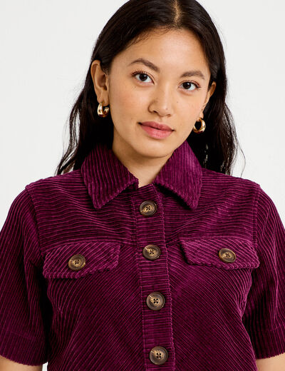 Robe courte droite en velours coton prune femme