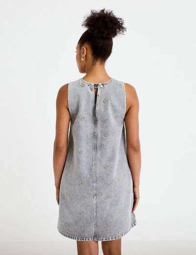 Robe courte &eacute;vas&eacute;e en jean sans manches denim gris femme