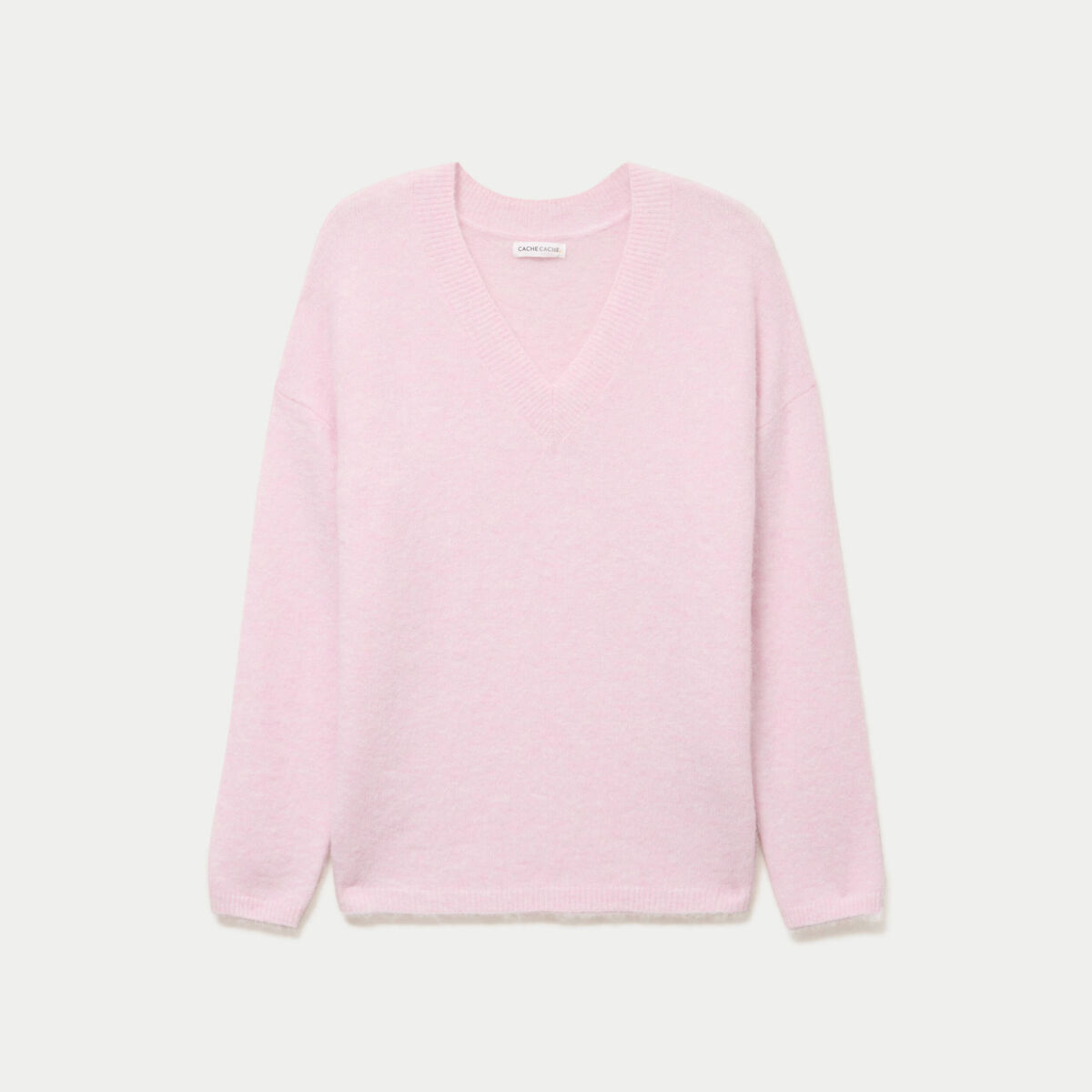 Pull col v manches longues rose clair femme