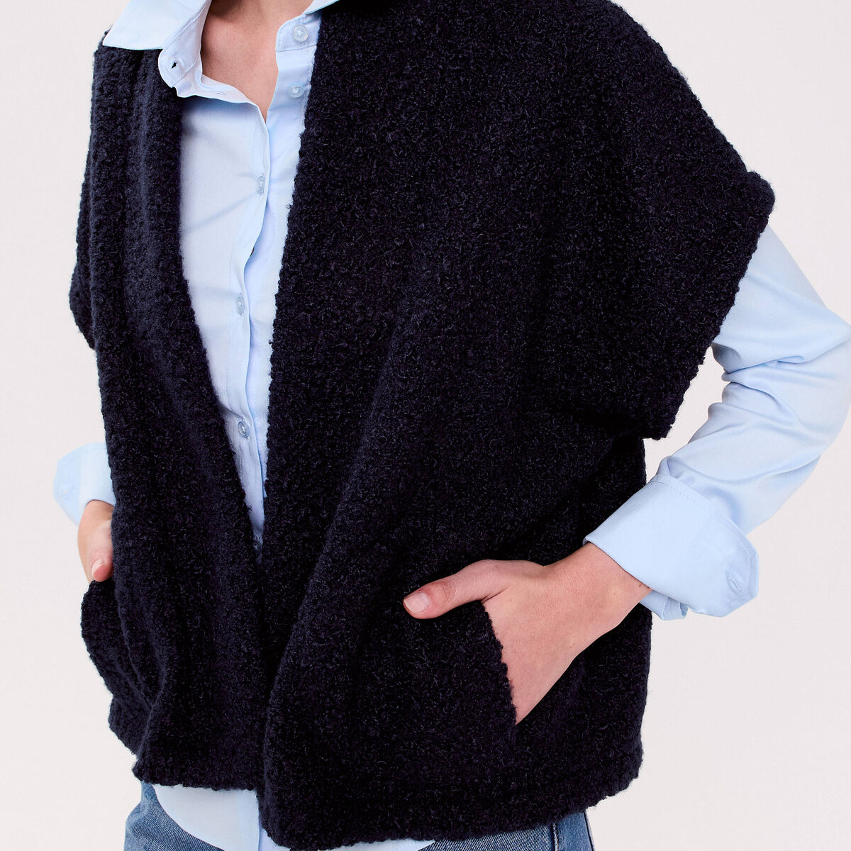 Gilet polaire manches courtes bleu marine femme