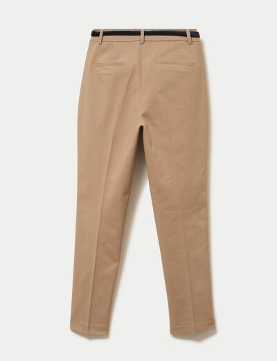 Pantalon cigarette ceintur&eacute; beige femme